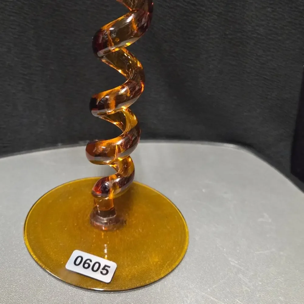 Amber Spiral Stem Martini Glass Clear Art Glass Cocktail Goblet Twisted Stem